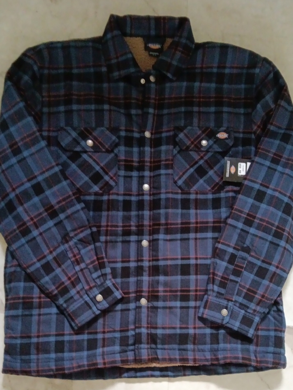 Dickies Blue and Black Plaid Sherpa-Lined Work Shirt Jacket